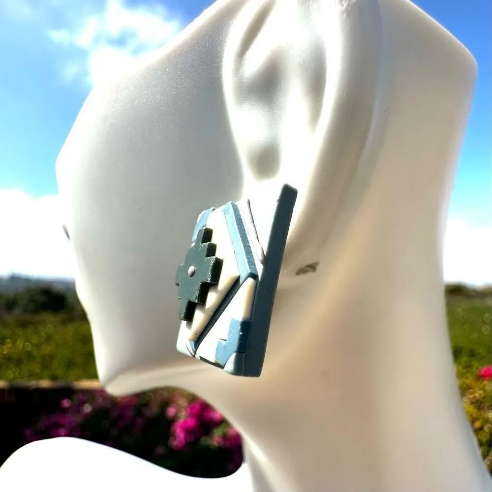 Blue square geometric post earrings - Image 3