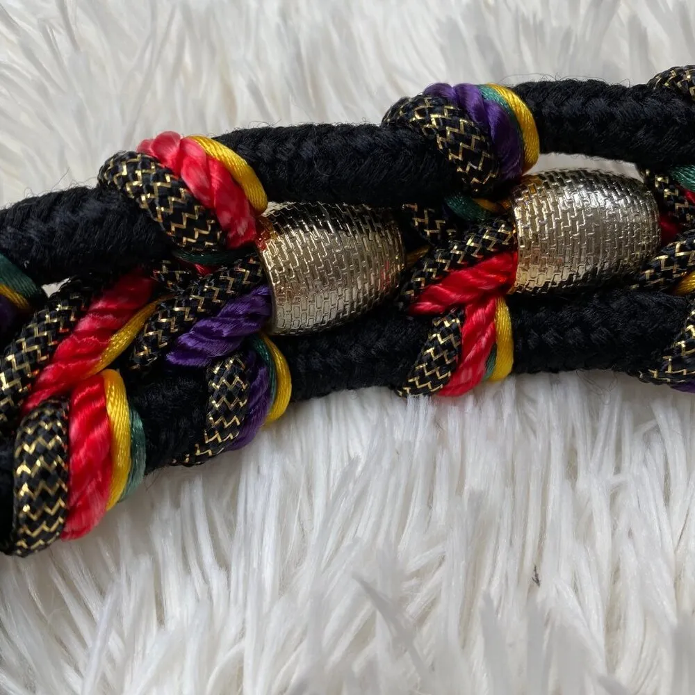 Colorful African Inspired Waist Belt with Gold Beads and Hook Closure Black - Image 8