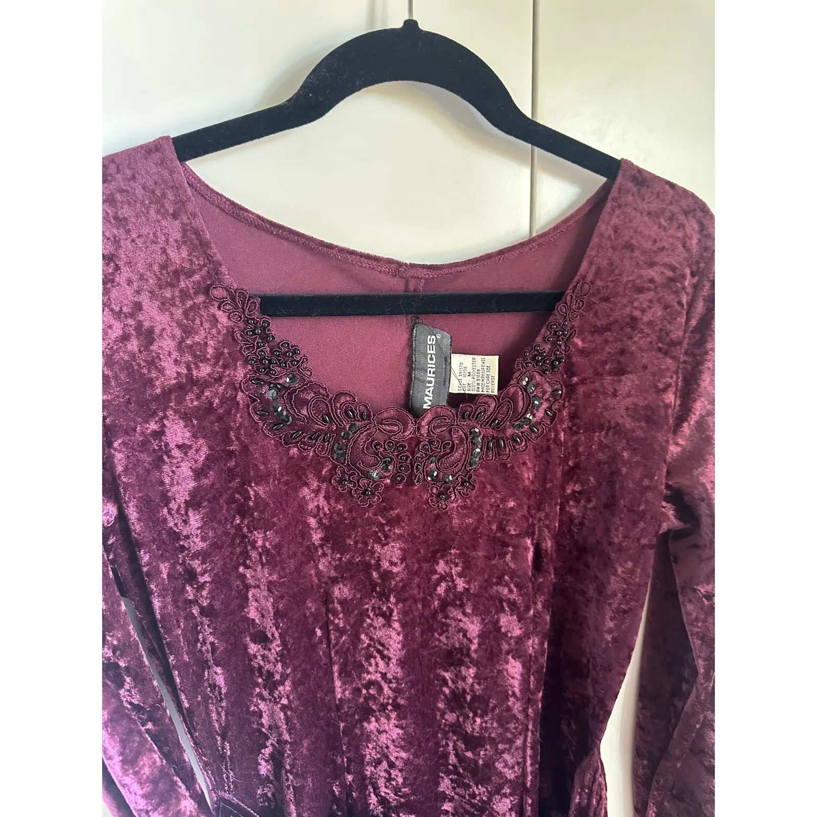 Vintage 90s Velvet Goth Midi Dress Size M Maroon Dark Romantic Witchy Size M - Image 8