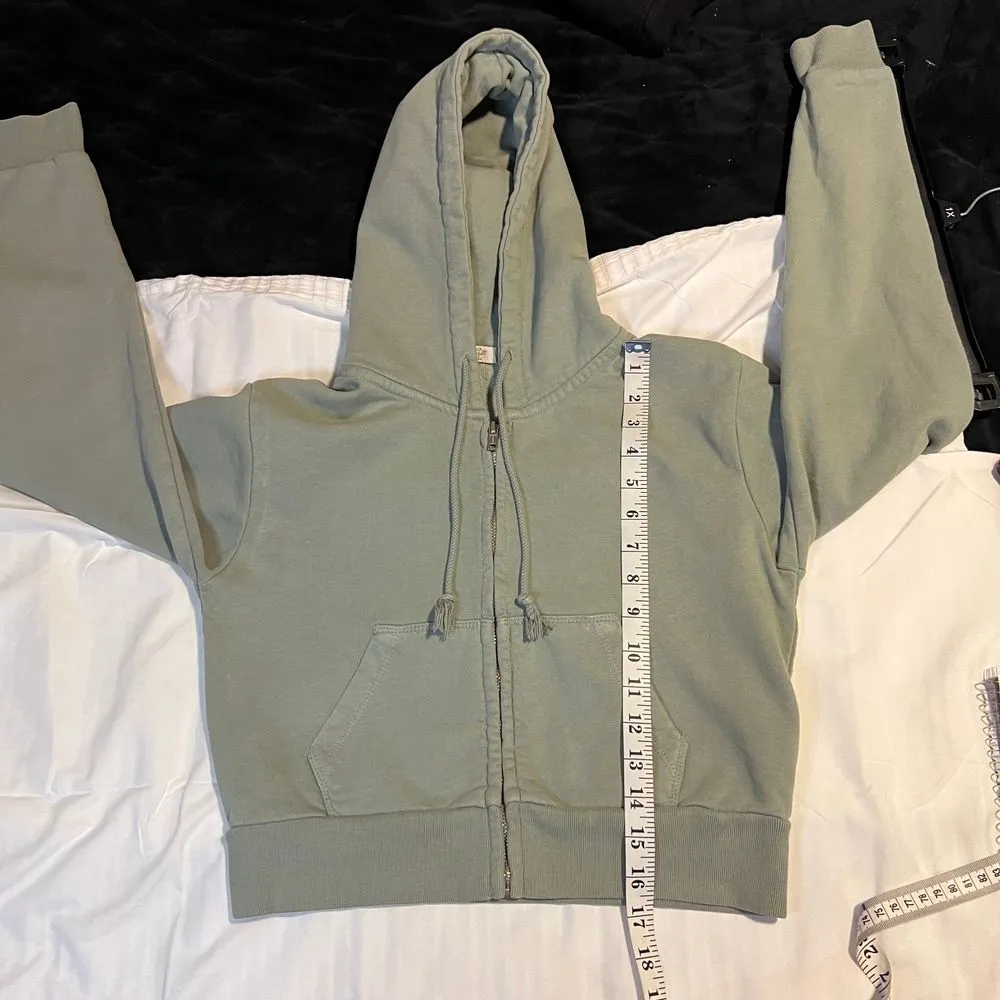 John Galt Sage Green Cropped Zip-Up Hoodie Casual Athletic Sweatshirt‎ - Image 4