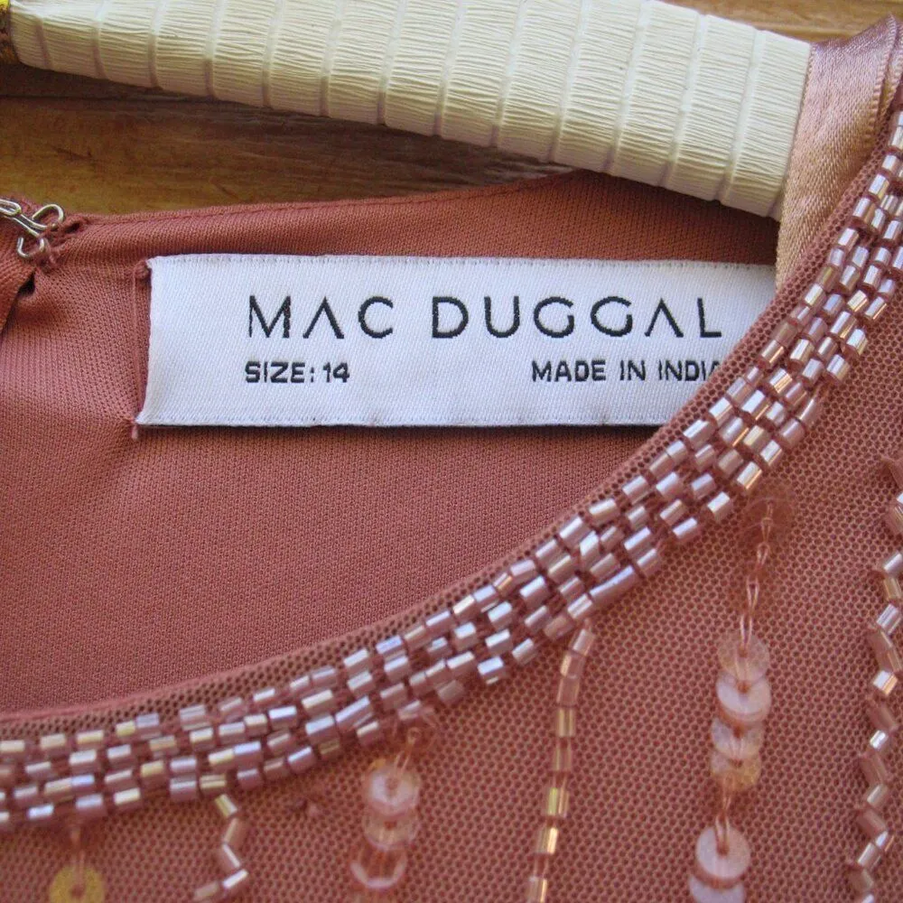 Mac Duggal 93626 High Neck Illusion Embellished Gown Dress Rose 14 - Image 14