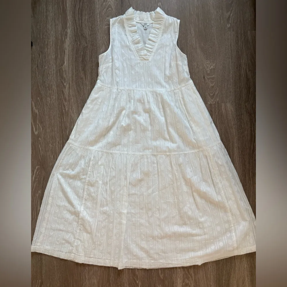 Crown & Ivy Dress Women's Size‎ Small White Tiered Cotton Preppy Coastal Beachy - Image 3