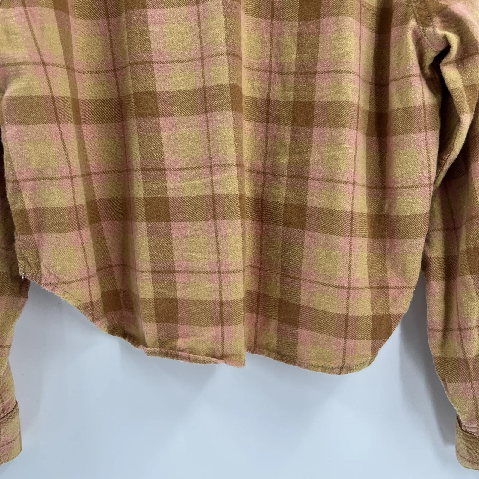 AMO Denise Shirt Women's Small Plaid Button Up Down Flannel Long Sleeve Gorpcore Tan - Image 8