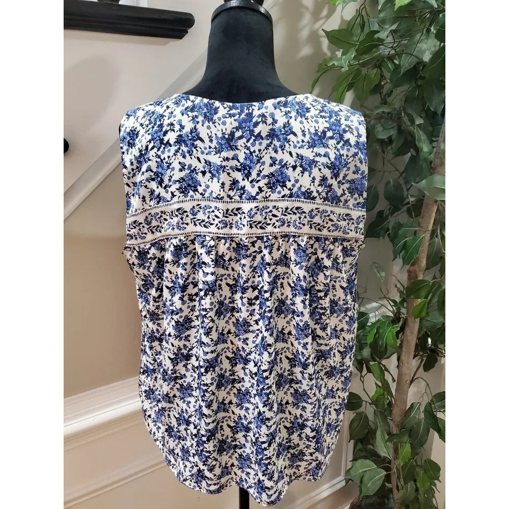 Tabitha Webb Women's Blue Floral Polyester Round Neck Sleeveless Top Blouse L - Image 6