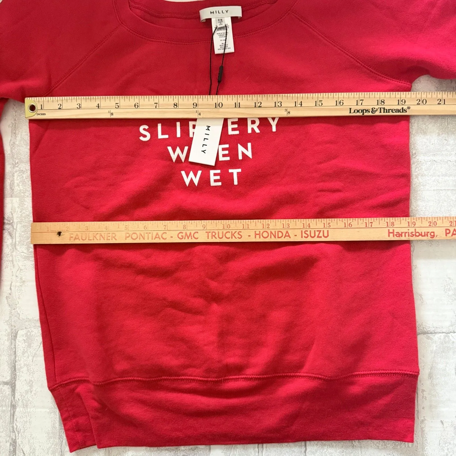 NWT MILLY Slippery When Wet Fleece Sweatshirt Crewneck Cotton Pullover Sz PS - Image 7