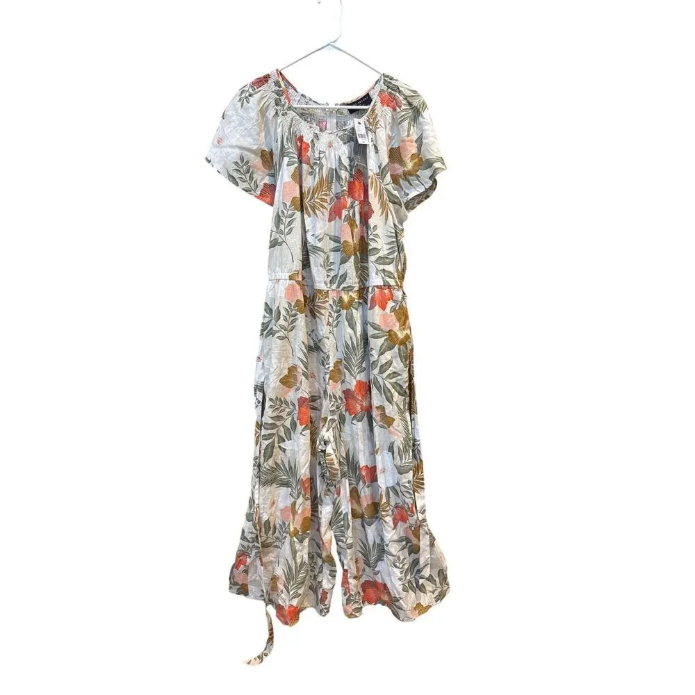 NWT Lane Bryant Women’s 20P Short Sleeve Linen Nylon Jumper Romper Petite Beige - Image 2