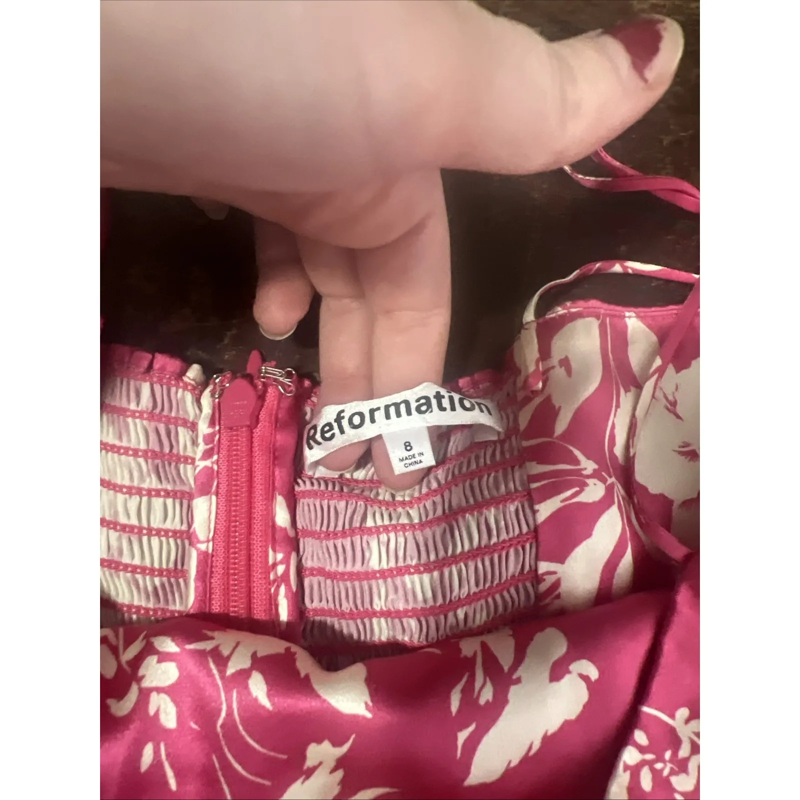 Reformation Frankie Silk Dress Hothouse Pink Floral Maxi Petite Size 8 - Image 6