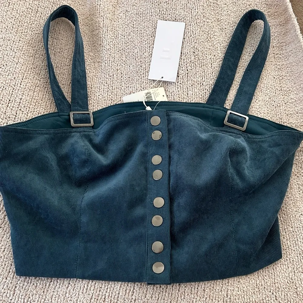 finders keepers anthro corduroy silver buckle snap button turquoise crop top - Image 2