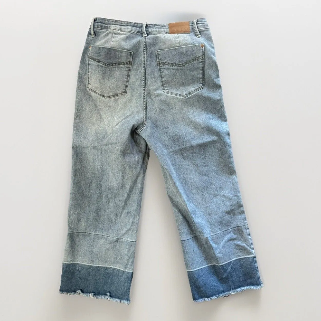 Judy Blue High-Rise Cropped Wide Leg Jeans 13/31 Blue Cotton Blend Raw Hem - Image 3