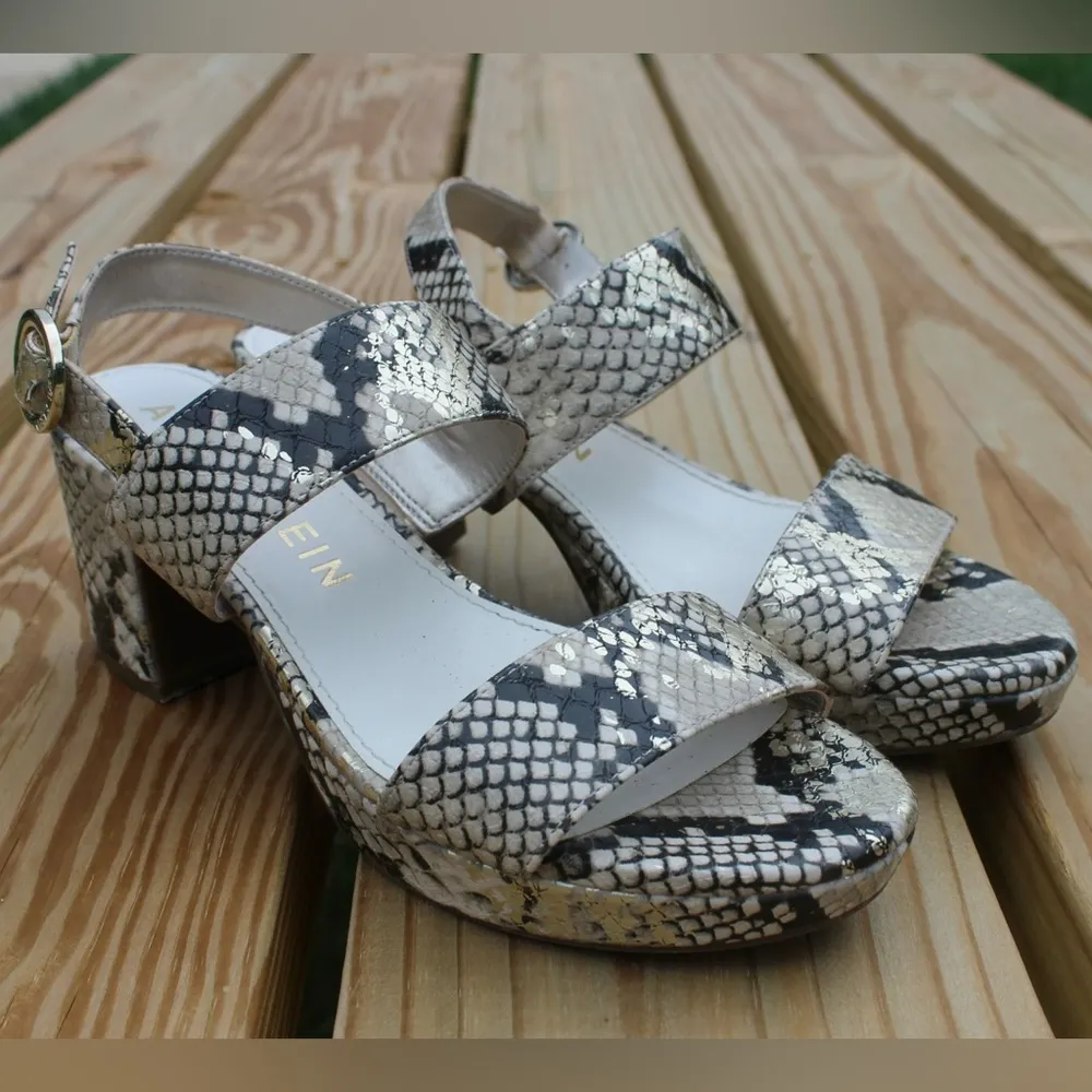 Women’s Anne Klein Padrino Metallic Snake Print Sandal Sz 8 - Image 4