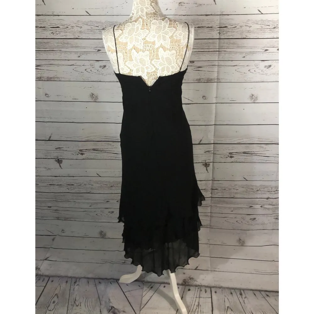 Y2K Ann Taylor Silk tiered Formal Black Spaghetti strap Dress size 4 - Image 8