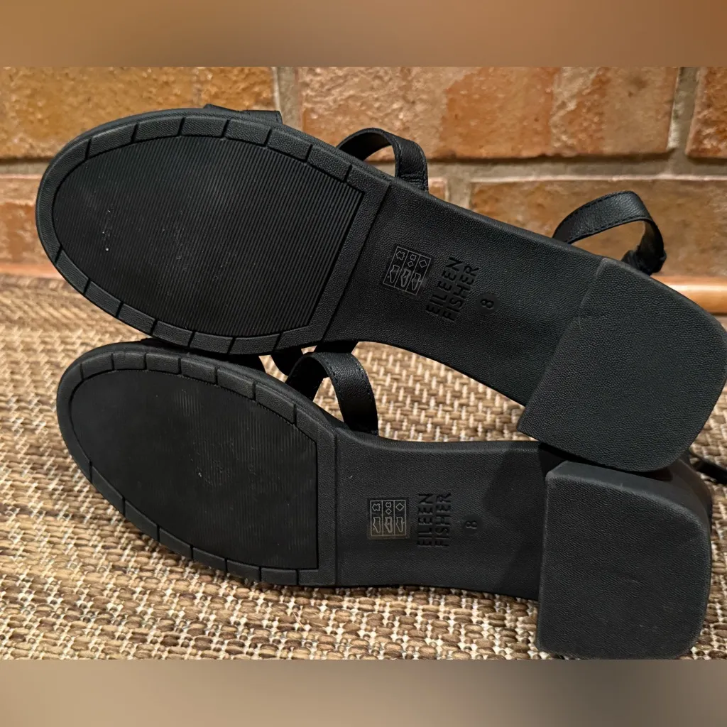 Eileen Fisher Noni strappy leather block heel sandal in black size 8 - Image 8