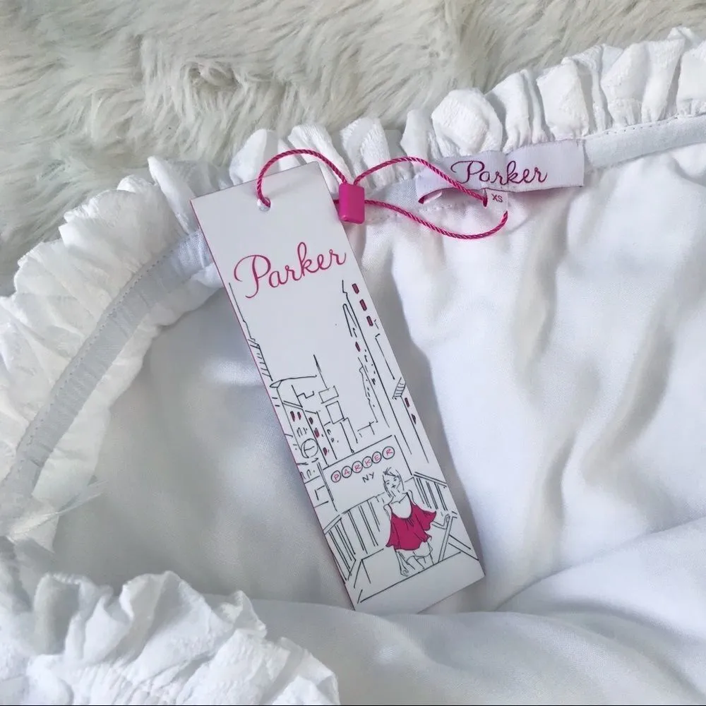 PARKER White One Shoulder Top Blouse Cotton‎ Long Sleeve Ruffle Tassel XS New - Image 5