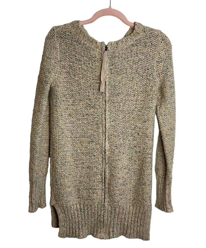 Anthropologie Kaisely Cream Rainbow Confetti Zipper Back Wool Blend Sweater - Image 2