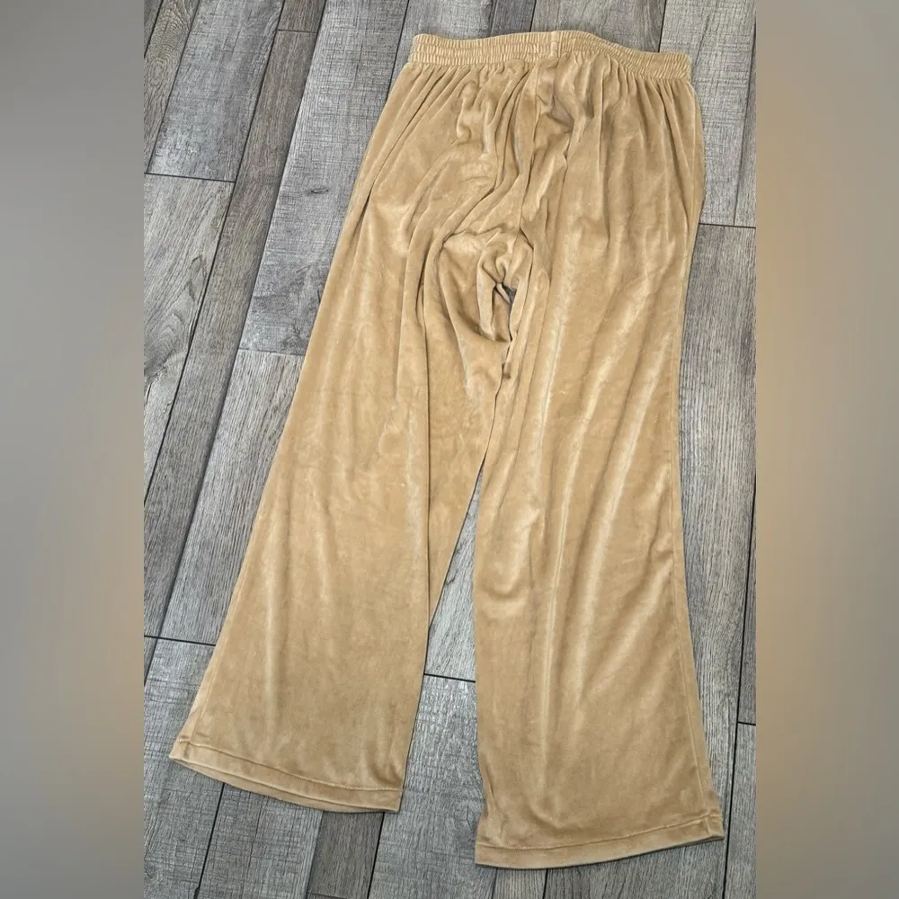 Skims Velour Brown/Tan Wide Leg Sweats Sz L / Zip Pockets Elastic Waist Cozy - Image 3