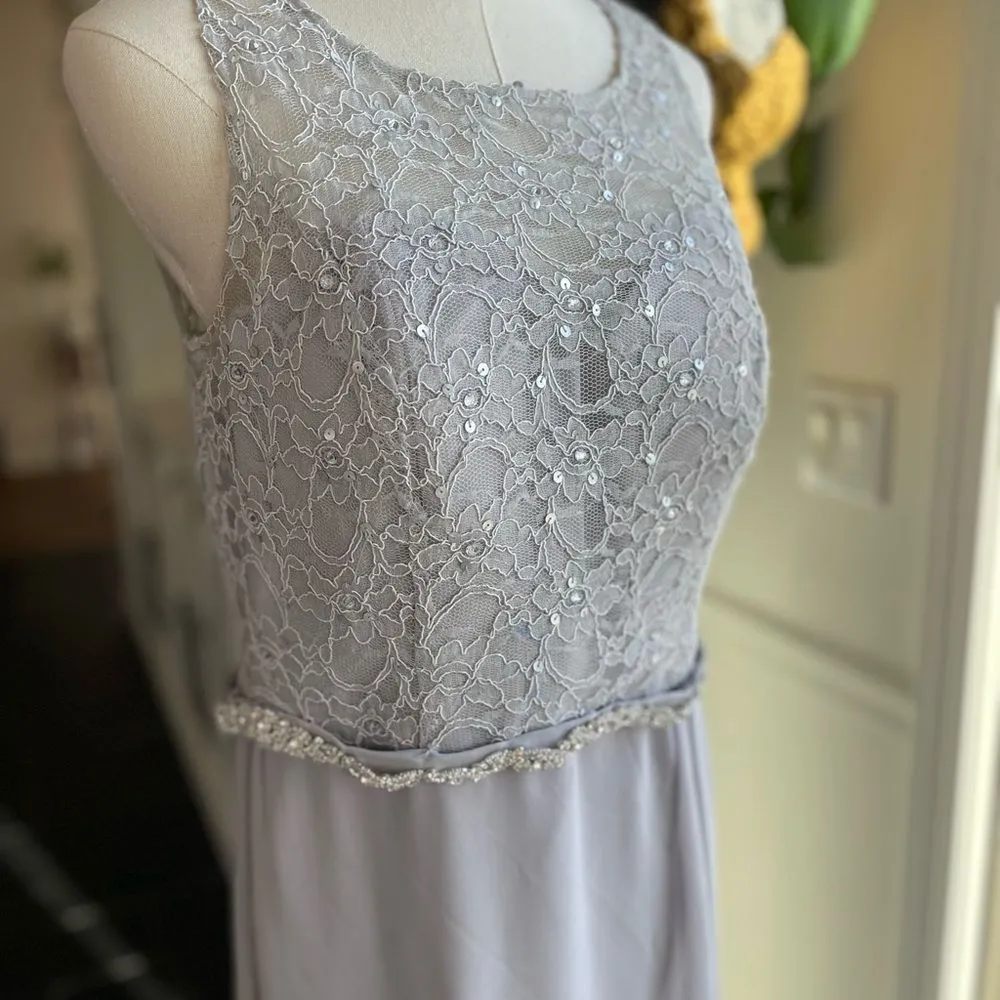 Morilee Madeline Gardner Silver Grey Rhinestone Lace Formal Dress Prom 16 - Image 4