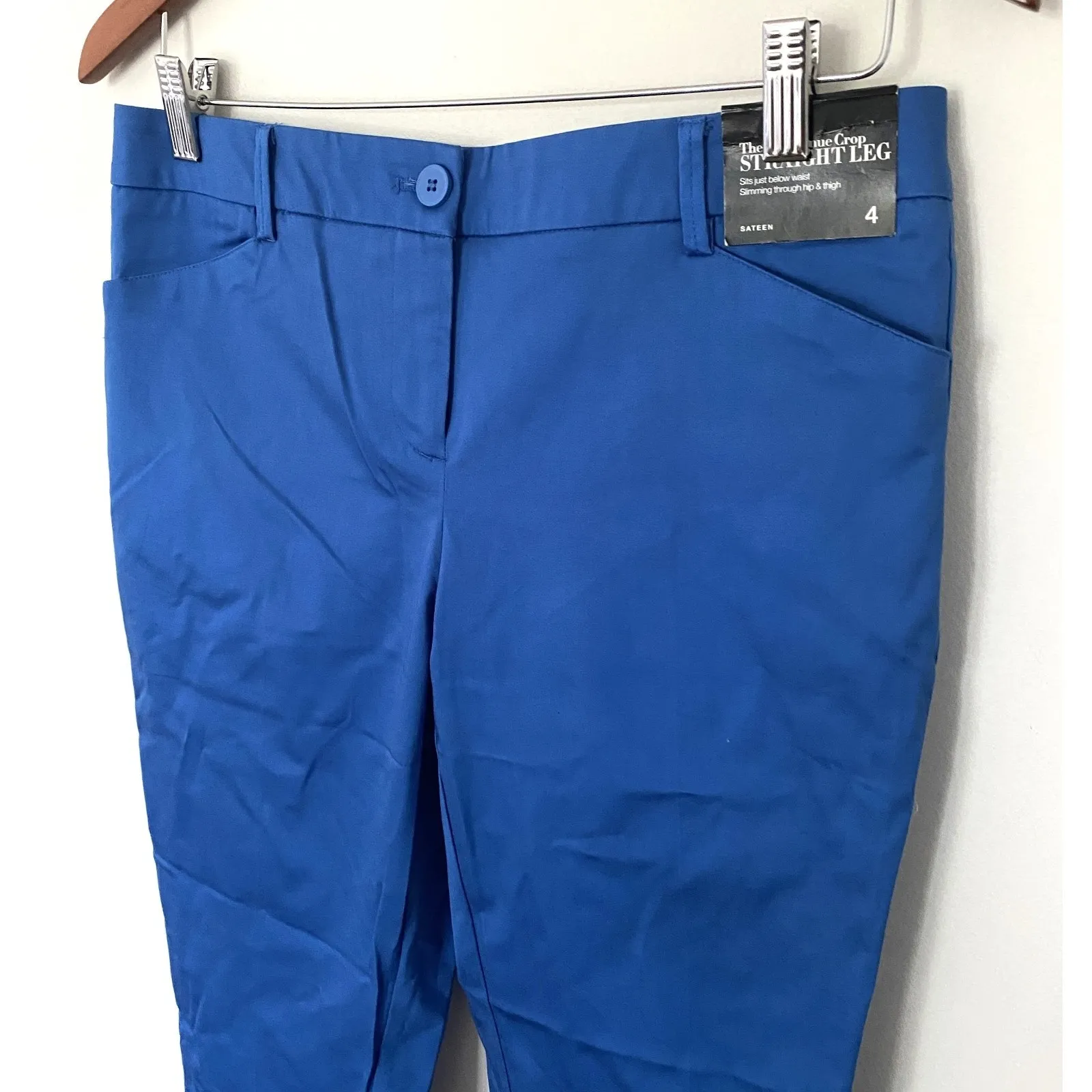 NWT NY & Co Blue Cropped Straight Leg Pants | Slim Fit Sateen Office Wear Sz 4 - Image 3
