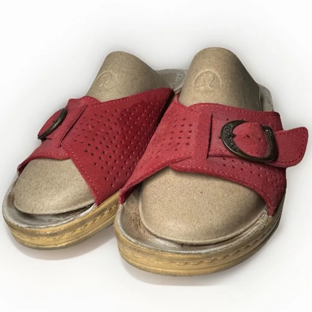 Fly Flot Suede Wedge Slides Women's US 7.5 EU 38 Red Anti Shock Italy Comfort - Image 2