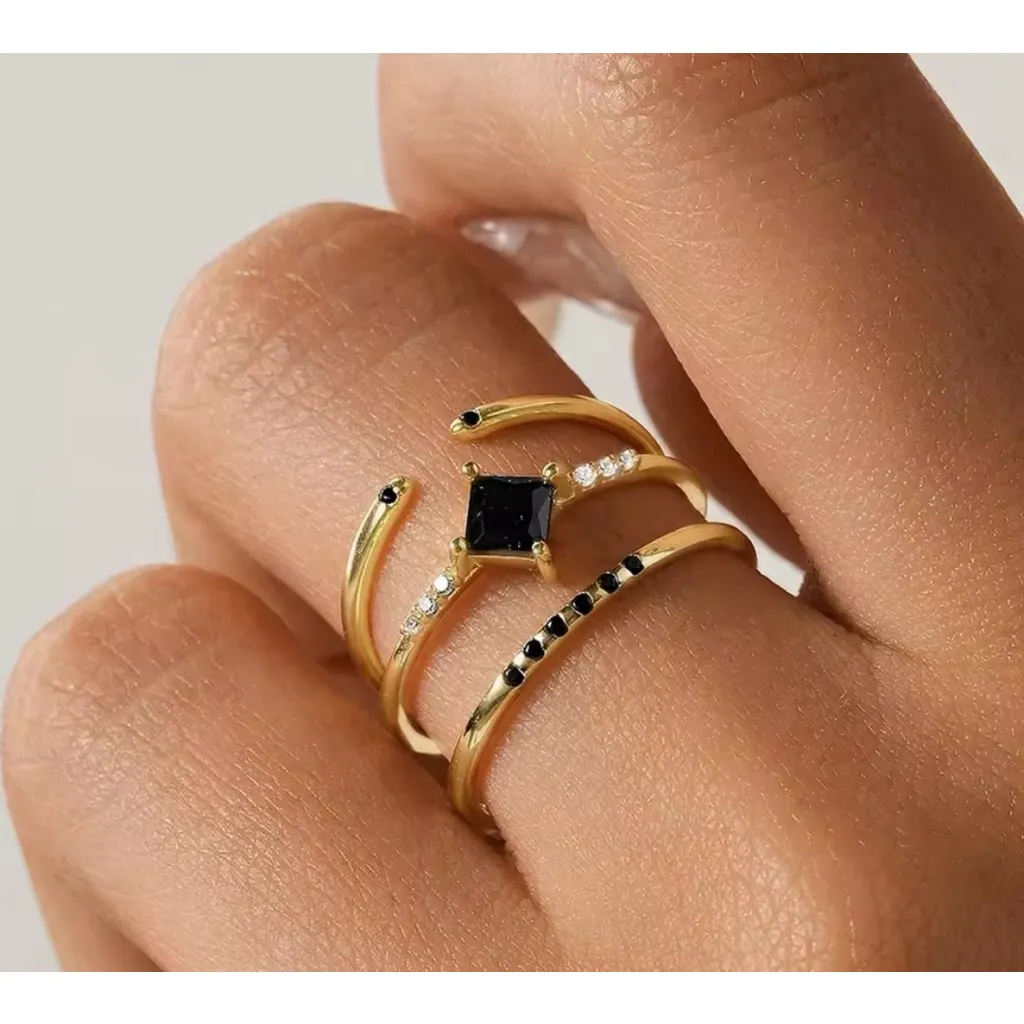 NEW Women's Dainty 14k Gold‎ Plated S925 Black Melee Diamond Ring Size 6 - Image 9