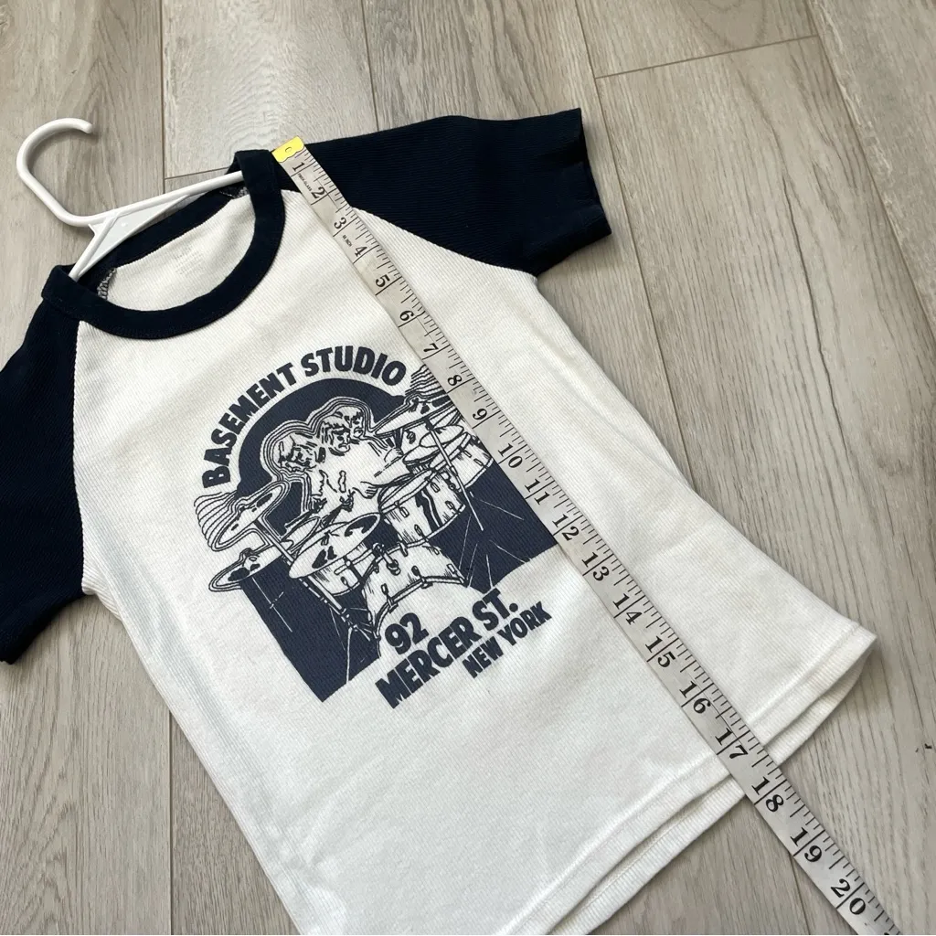 Brandy Melville Tshirt bella basement studio baseball womens White (one size) - Image 5