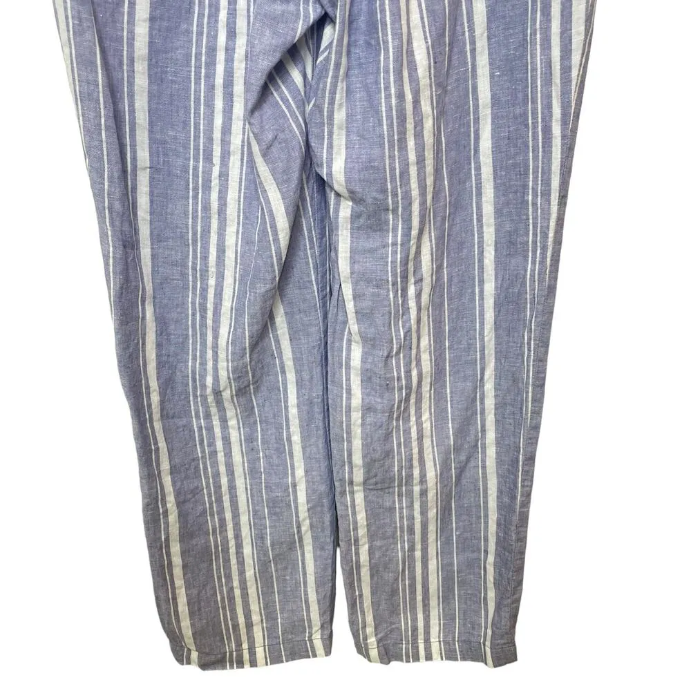 Ellen Tracy Blue & White Striped 100% Linen Pants Wide Leg Breathable Size 4 - Image 3