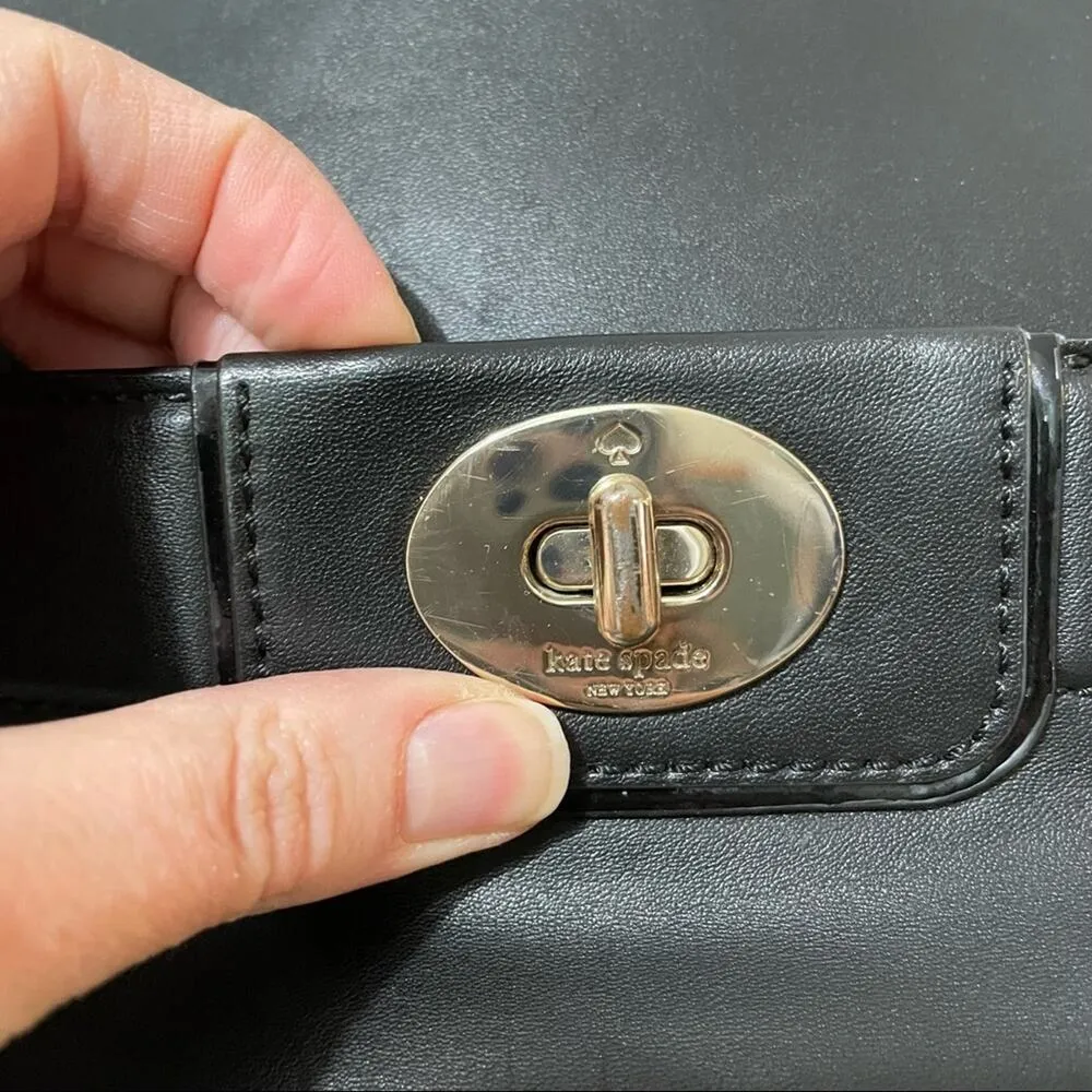 Kate Spade Black Leather Shoulder Handbag Purse Large Classic Preppy Bag - Image 2