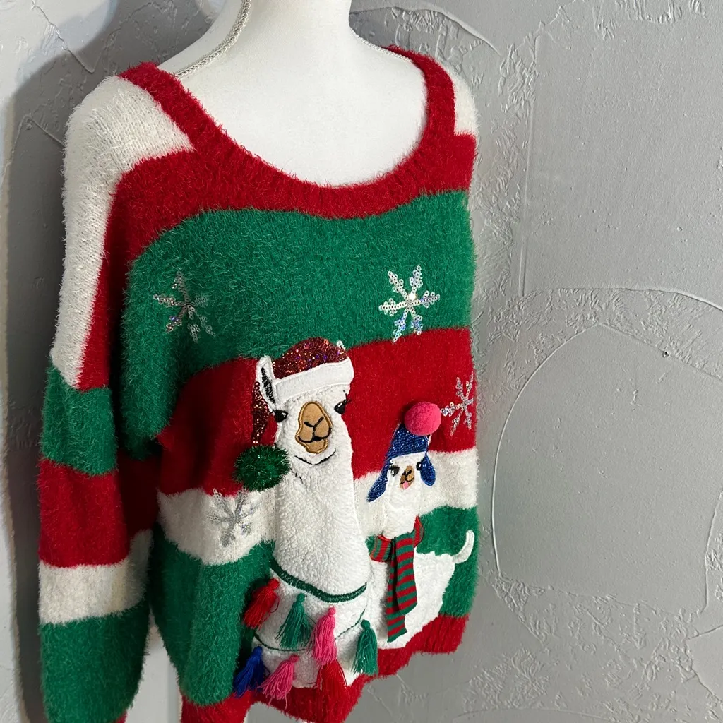United States Sweaters Festive Llama Crew Neck - Red, Green, White - Image 3