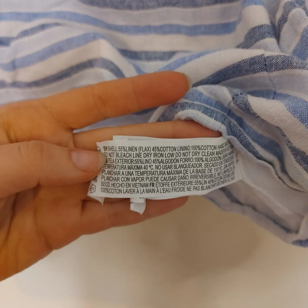 Forever 21 Linen Cotton Size Medium M Striped Stripes Blue Coastal Top Cropped - Image 5