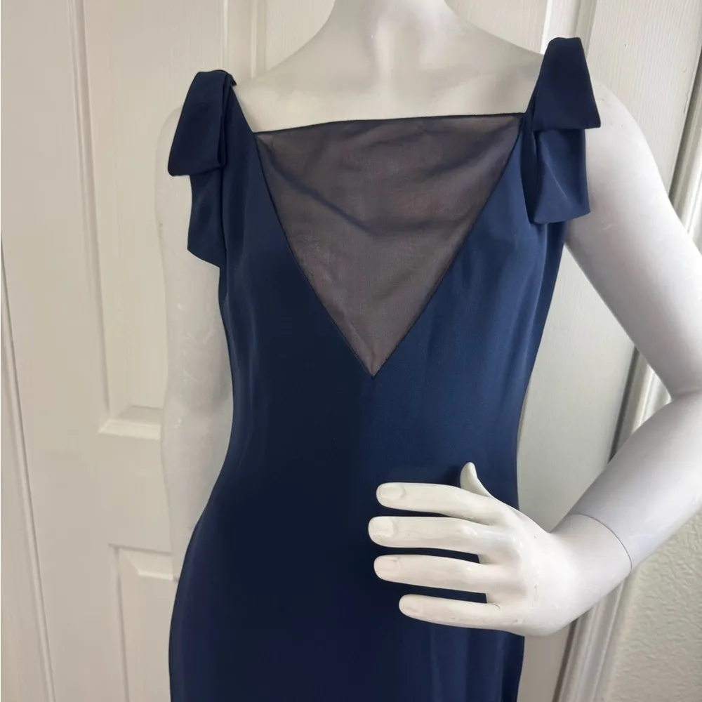 Randolph Duke 1990s Vintage Navy Blue Sz 8 Jersey Asymmetrical Grecian Gown #191 - Image 3