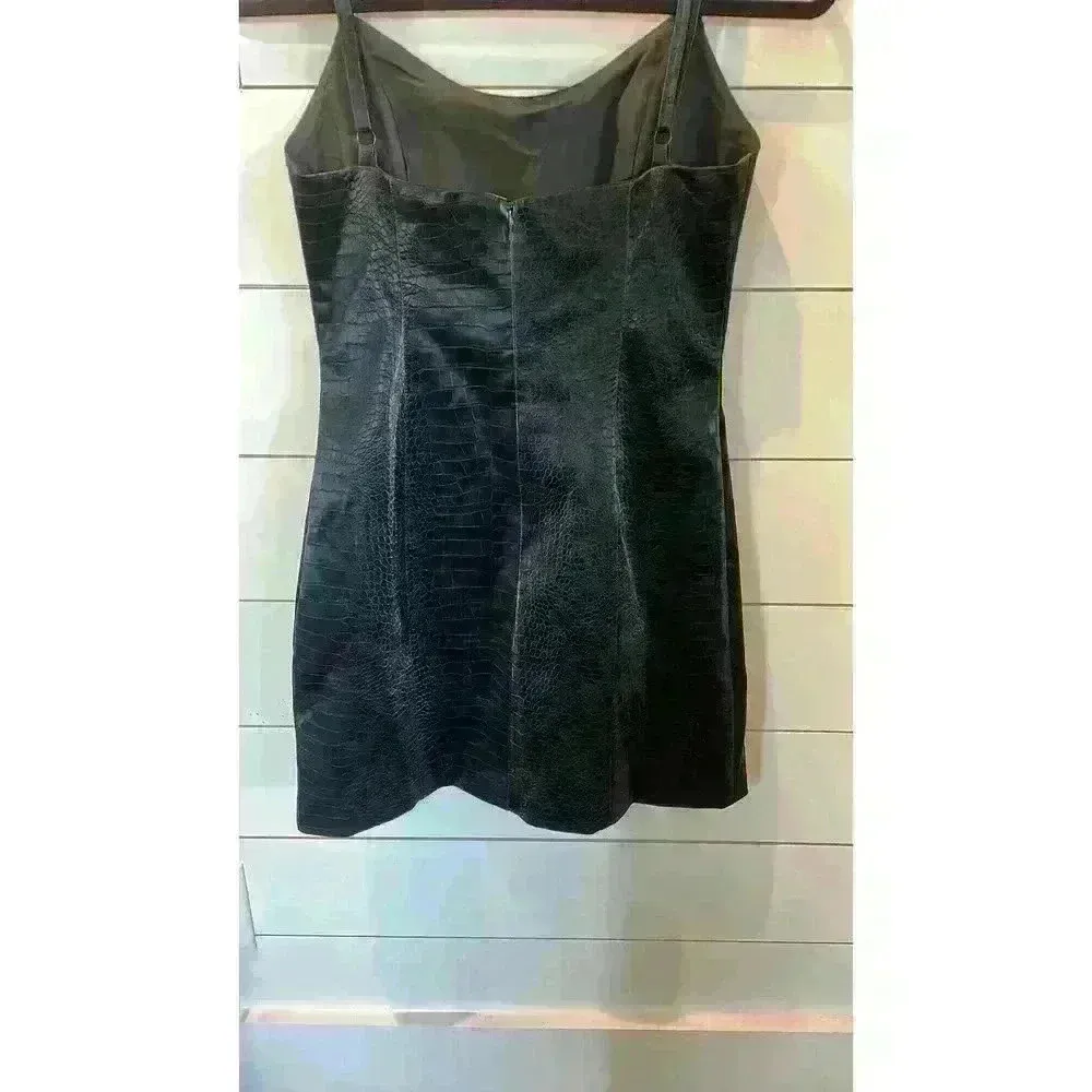 NWT Misha Hildegard Croc Embossed Faux Leather Mini Dress, size 6 Black - Image 9