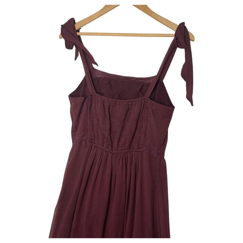 Abercrombie Fitch Dress Womens S Midi Square Neck Chiffon Smocked Back Maroon - Image 11