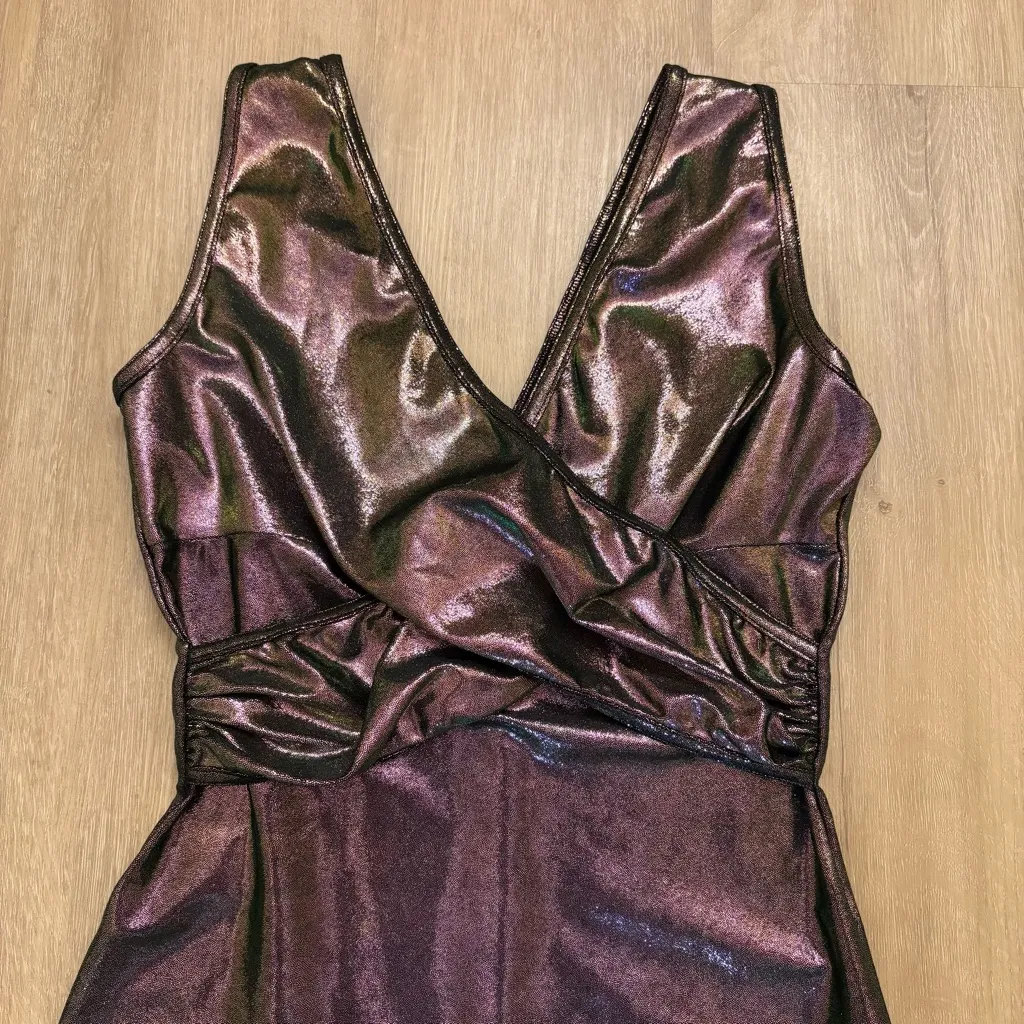 Vintage 90s Frederick’s of Hollywood Metallic Shimmer Bodycon Mini Dress Small - Image 2