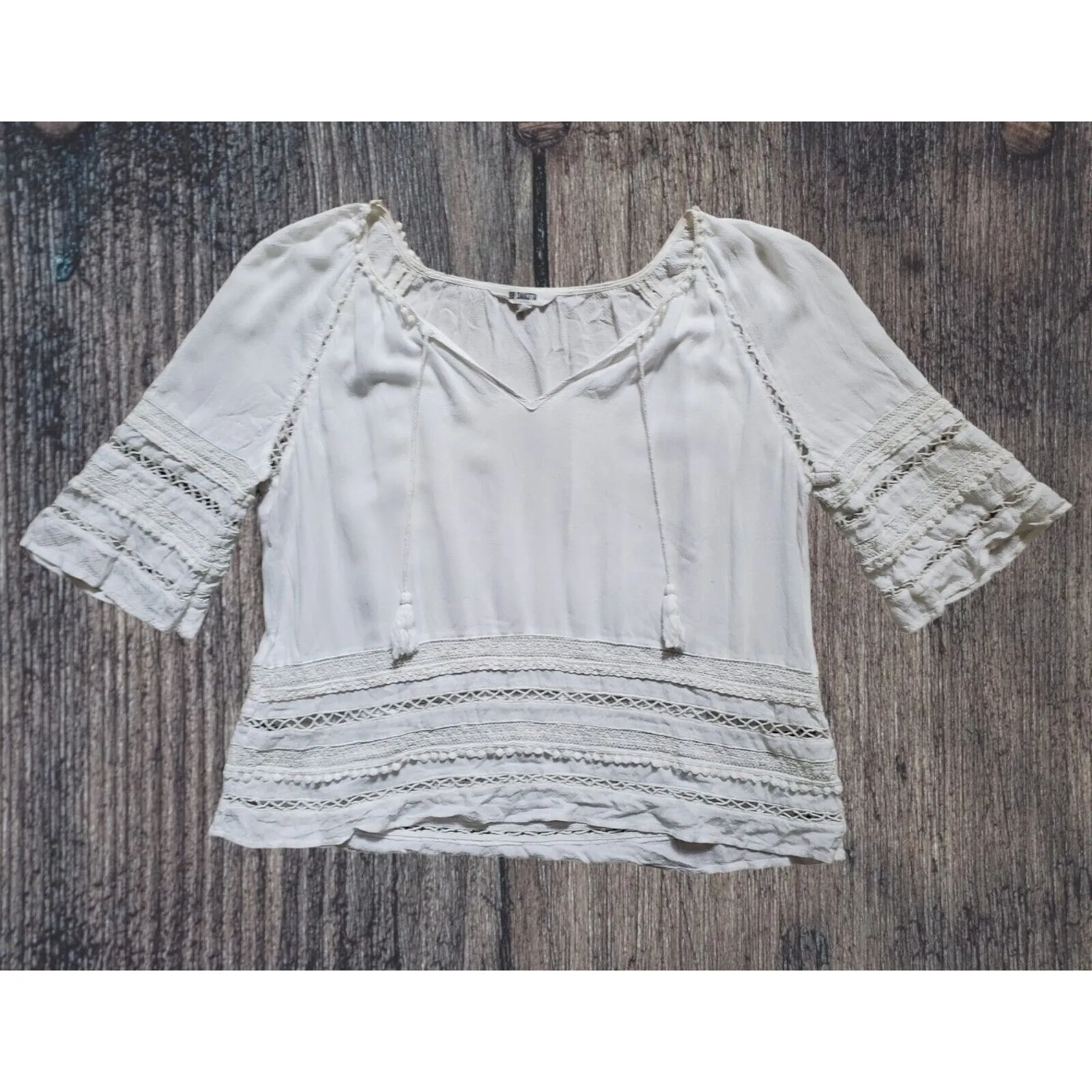 BB Dakota Blouse Women Large Steve Madden Peasant Boho Festival Top White Lace - Image 6