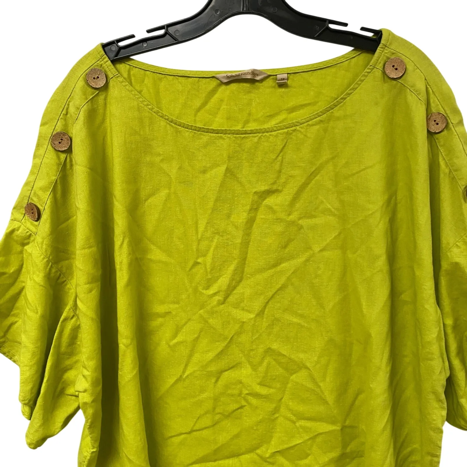 Soft Surroundings Lime Green Linen Viscose Button Shoulder Dolman Sleeve Top 1X - Image 2
