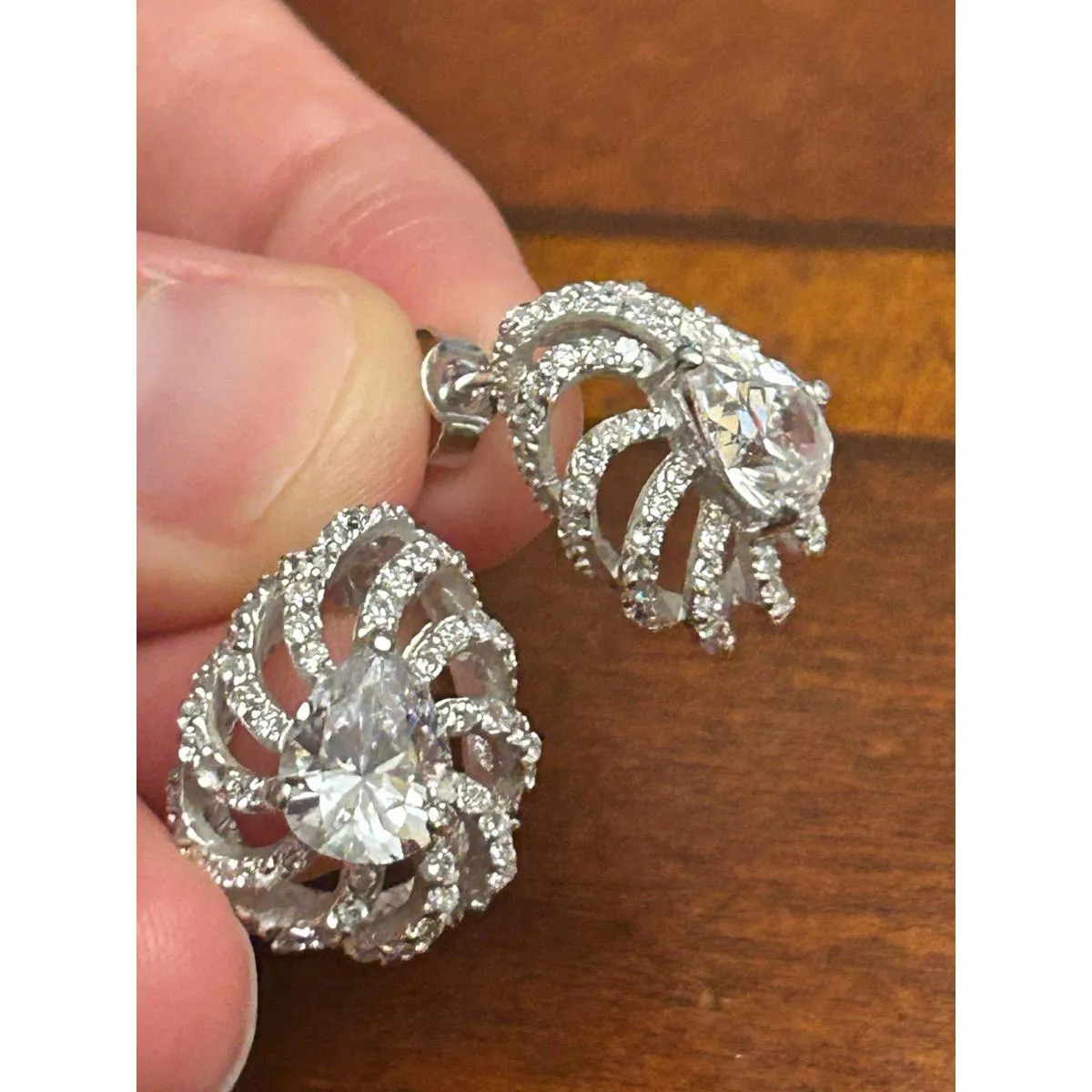 925 sterling silver earrings amazing 3/4inch m92 6.68g larger stud sparkle shin - Image 4