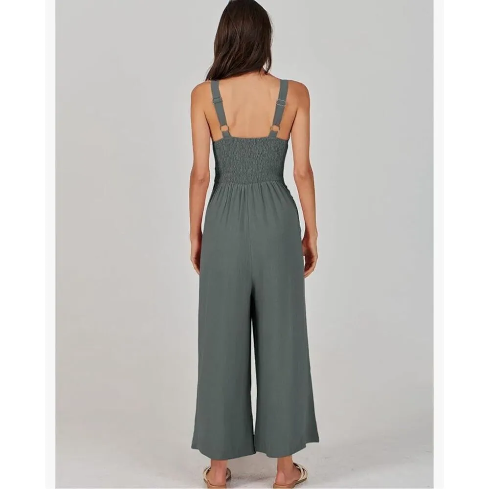 NEW Gray Wide Leg Linen Jumpsuit M Size M - Image 3