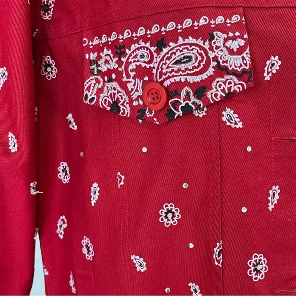 Quacker Factory red bandanna paisley pattern western with crystals size small - Image 6