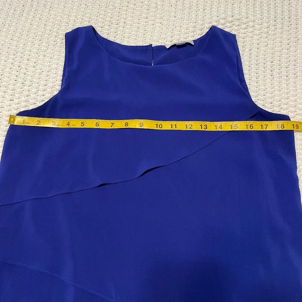 Calvin Klein  Chiffon Tank Top Blue Small Tiered Work Profession Business Casual - Image 9