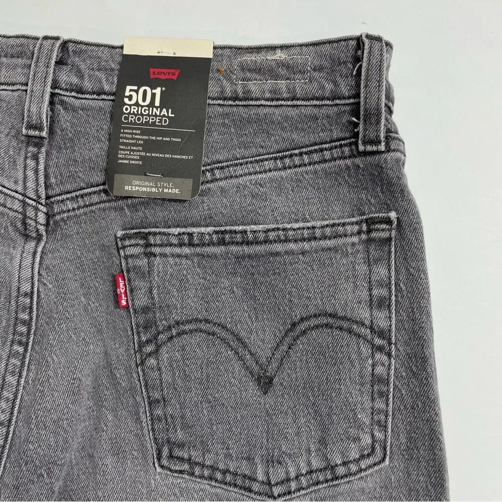 NWT Levi’s Premium 501 Original Cropped Jeans Size 28x28 Faded‎ Black Wash - Image 6