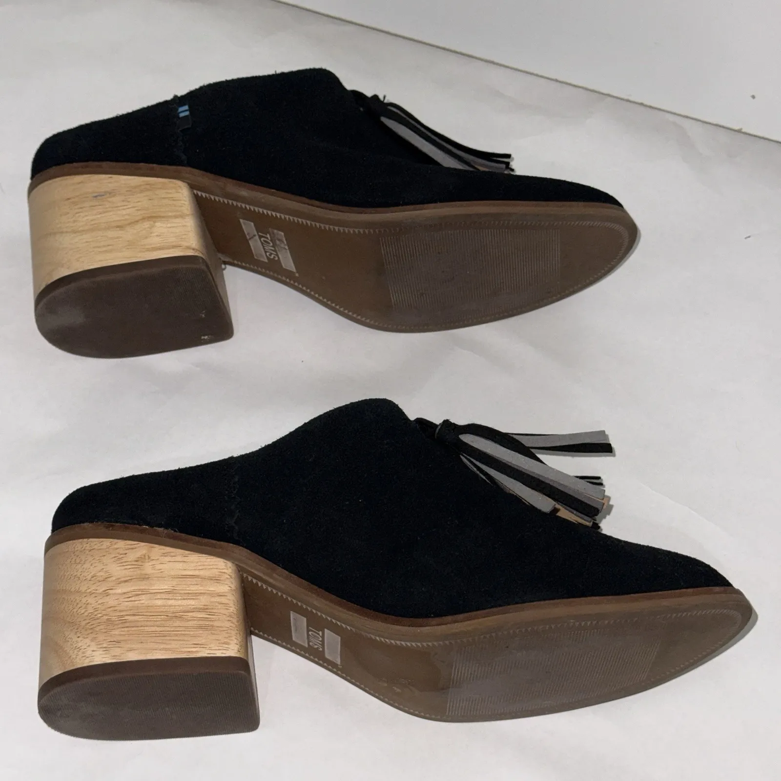 Toms Leila Tassle Mule Black Size 7 Slip On Heel Fall Shoes Chunky - Image 4