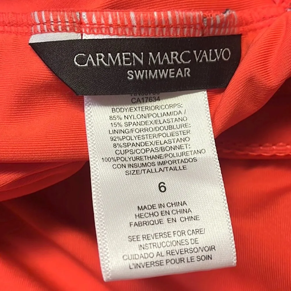 Carmen Marc Valvo Swimsuit Red One Shoulder Ruffle One Piece 4 6 - Image 4