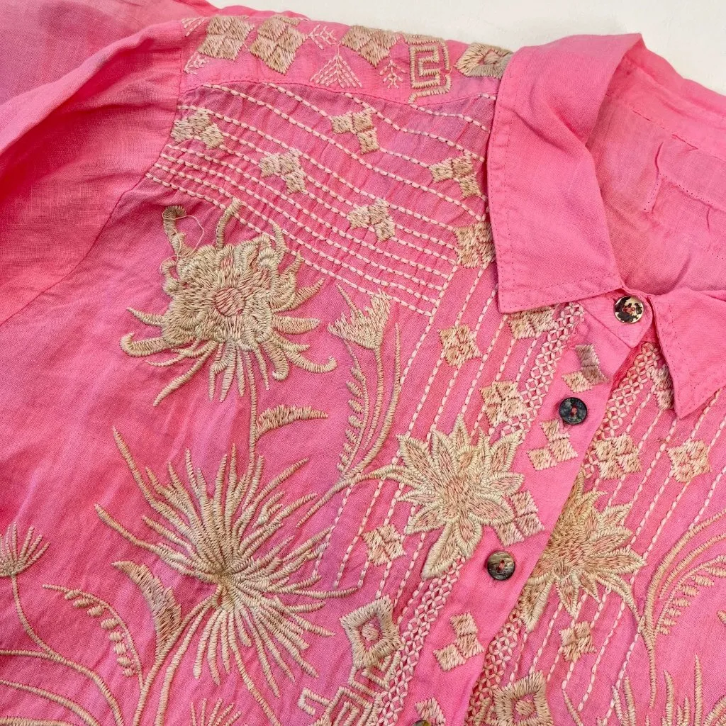 NWOT JOHNNY WAS Ramie Embroidered Floral Kimono Sleeve Bohemia SHIRT Blouse Sz L - Image 4