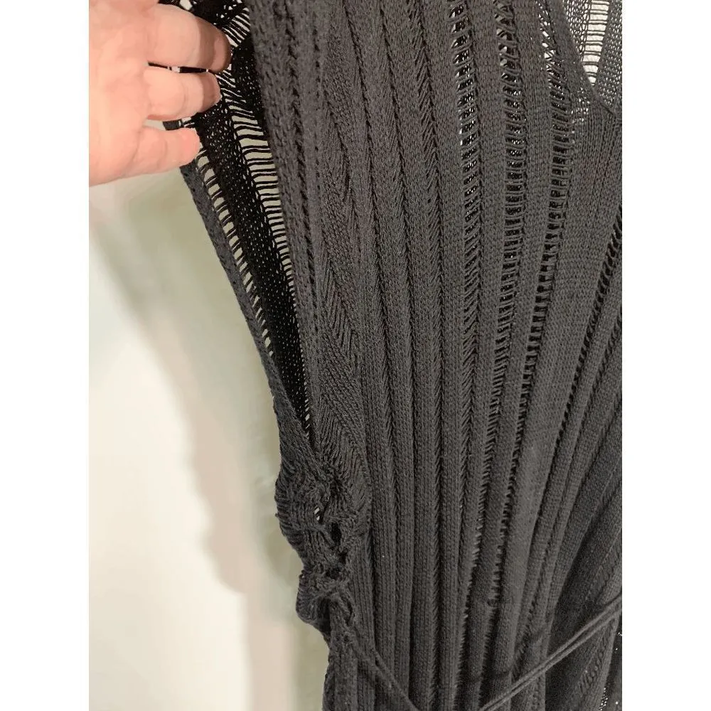 Women's Mesh Front Tie Beach Swimwear Swim Cover Up Mini Dress Black One Size Size undefined - Image 3