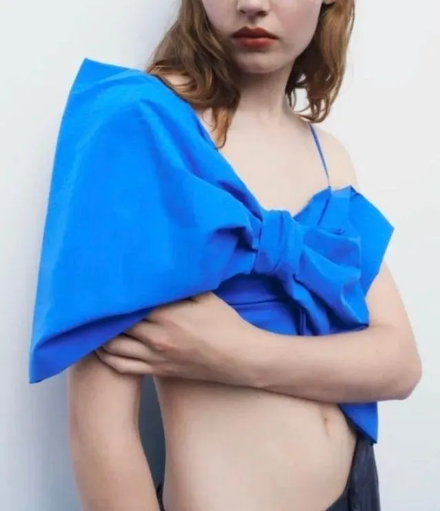 ZARA Asymmetric Voluminous Maxi Bow Tied Crop Top - Image 2