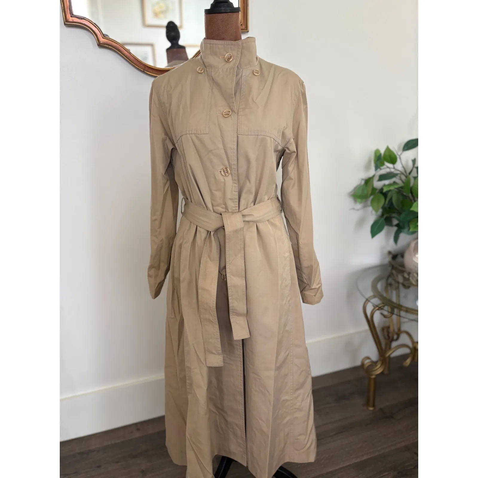 Vintage Odyssey Belted Trench Coat Womens Tan Long Rain Coat Classic Outerwear Size 10 - Image 2