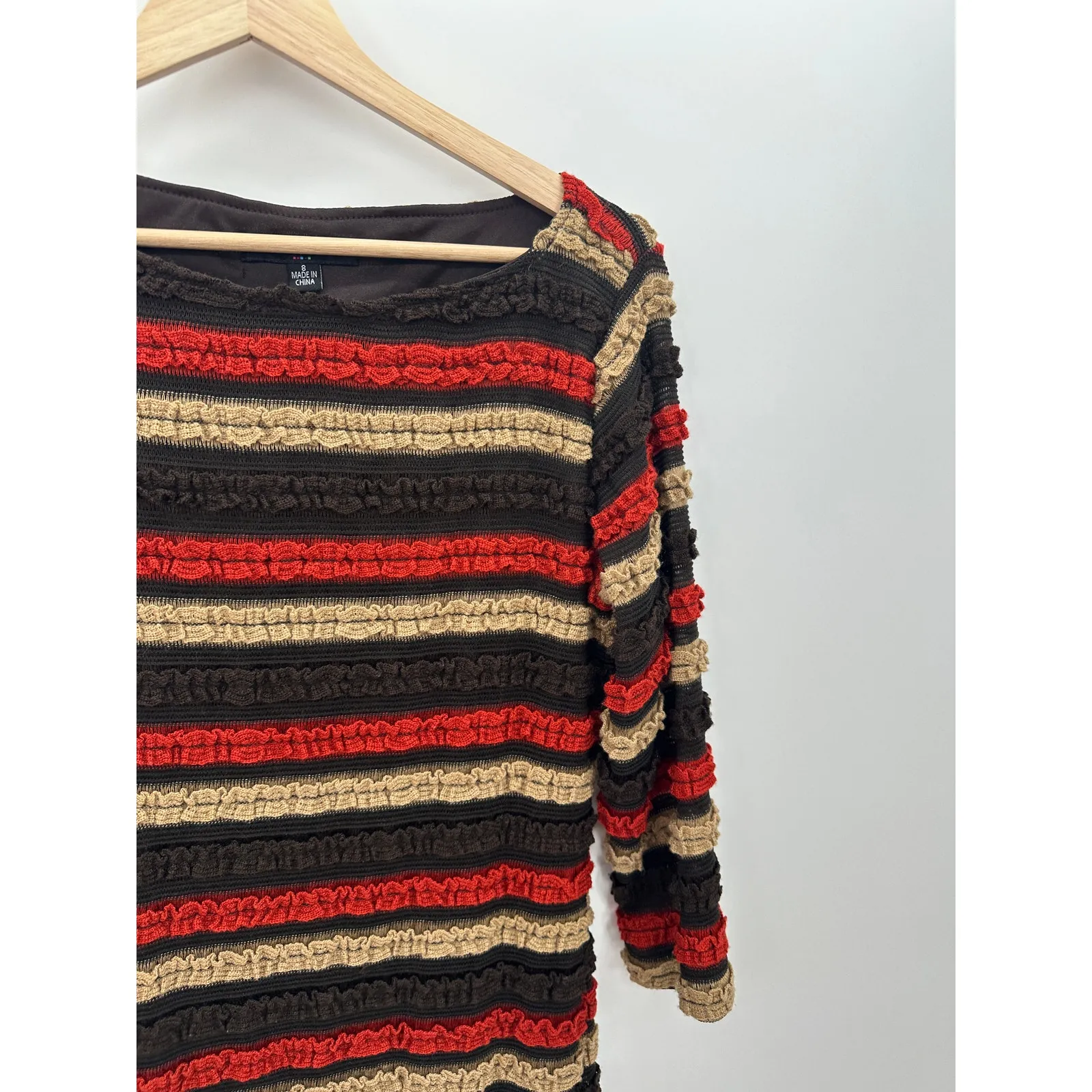 Sharagano Women 8 Striped Crochet Knit Midi Dress 3/4 Sleeve 60s Inspired Boho - Image 5