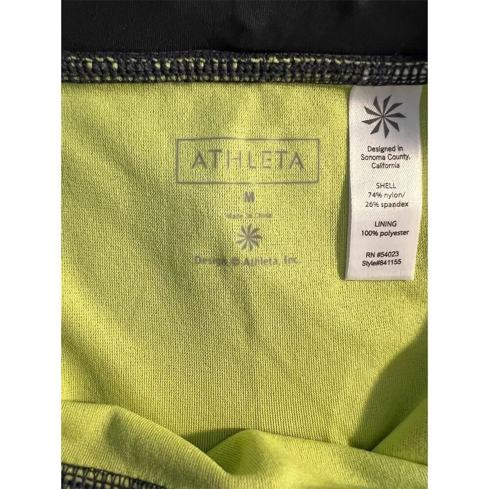 Athleta Women's Black Bikini Bottom Size M Neon Green Lining - Image 7