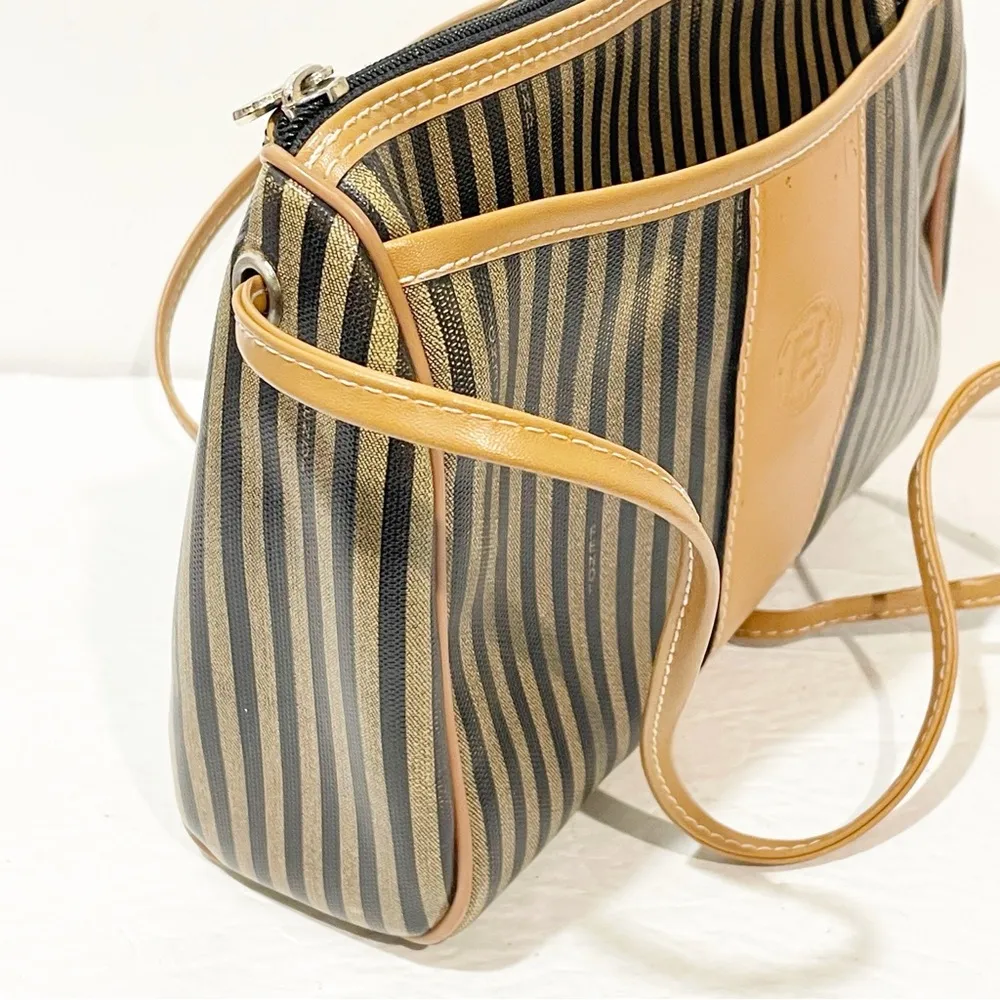 Classic Vintage Fendi Brown Pin Stripe Zippered Crossbody Shoulder Bag - Image 6