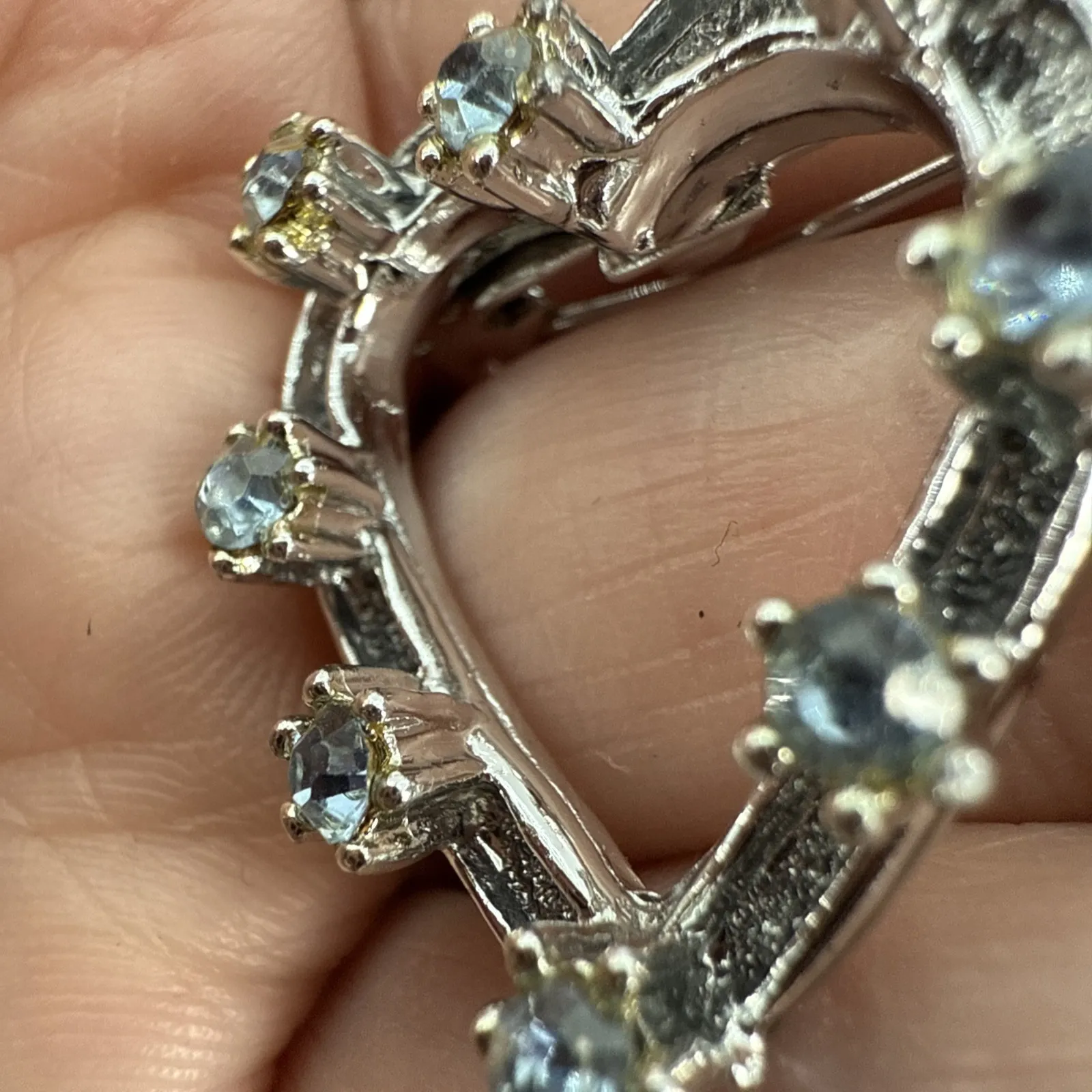 Vintage brooch Heart Blue Rhinestone silver tone vintage 1950s for collection!!! - Image 3