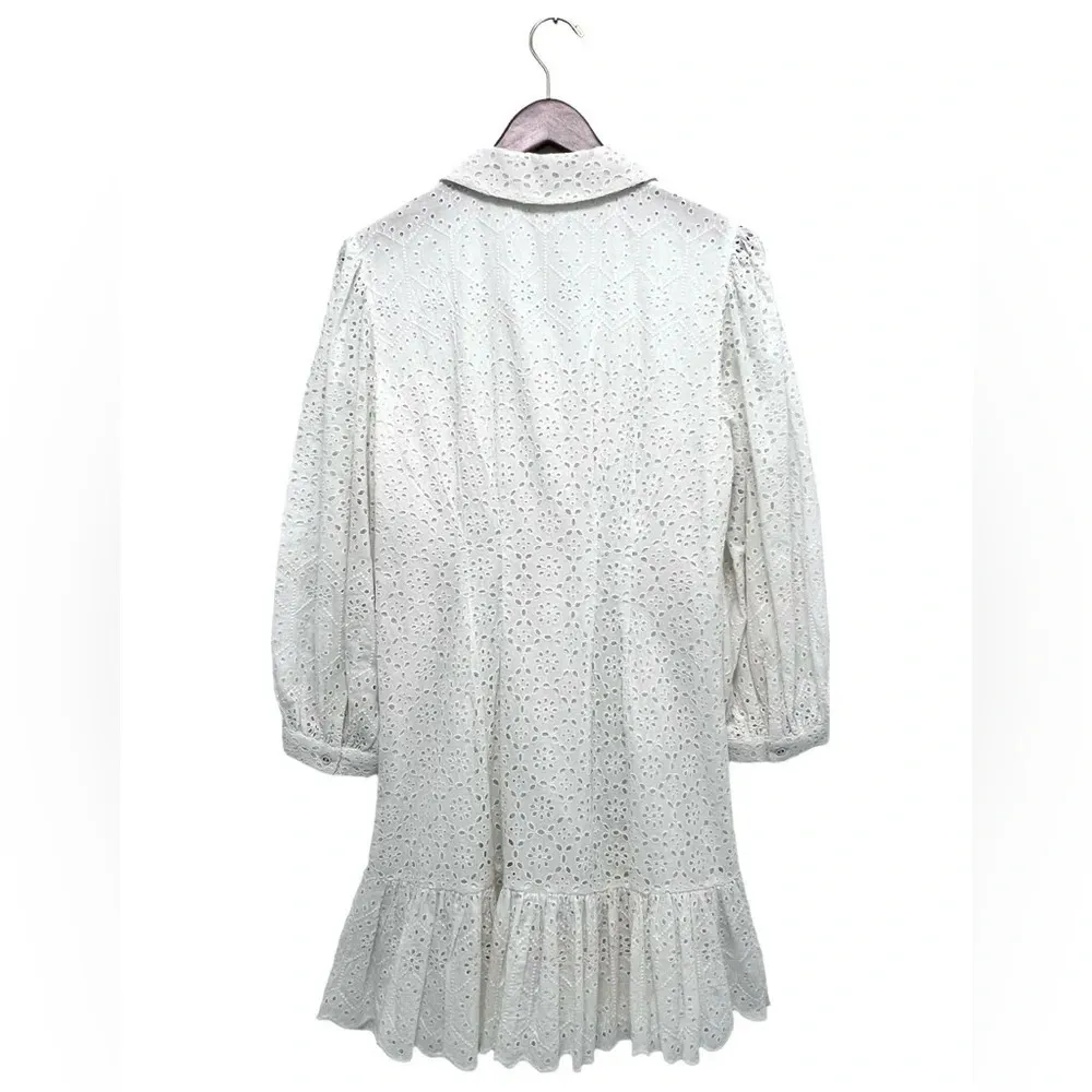 Veronica Beard Kylan Eyelet Lace Long Sleeve Dress White Minimalist Size 6 - Image 4